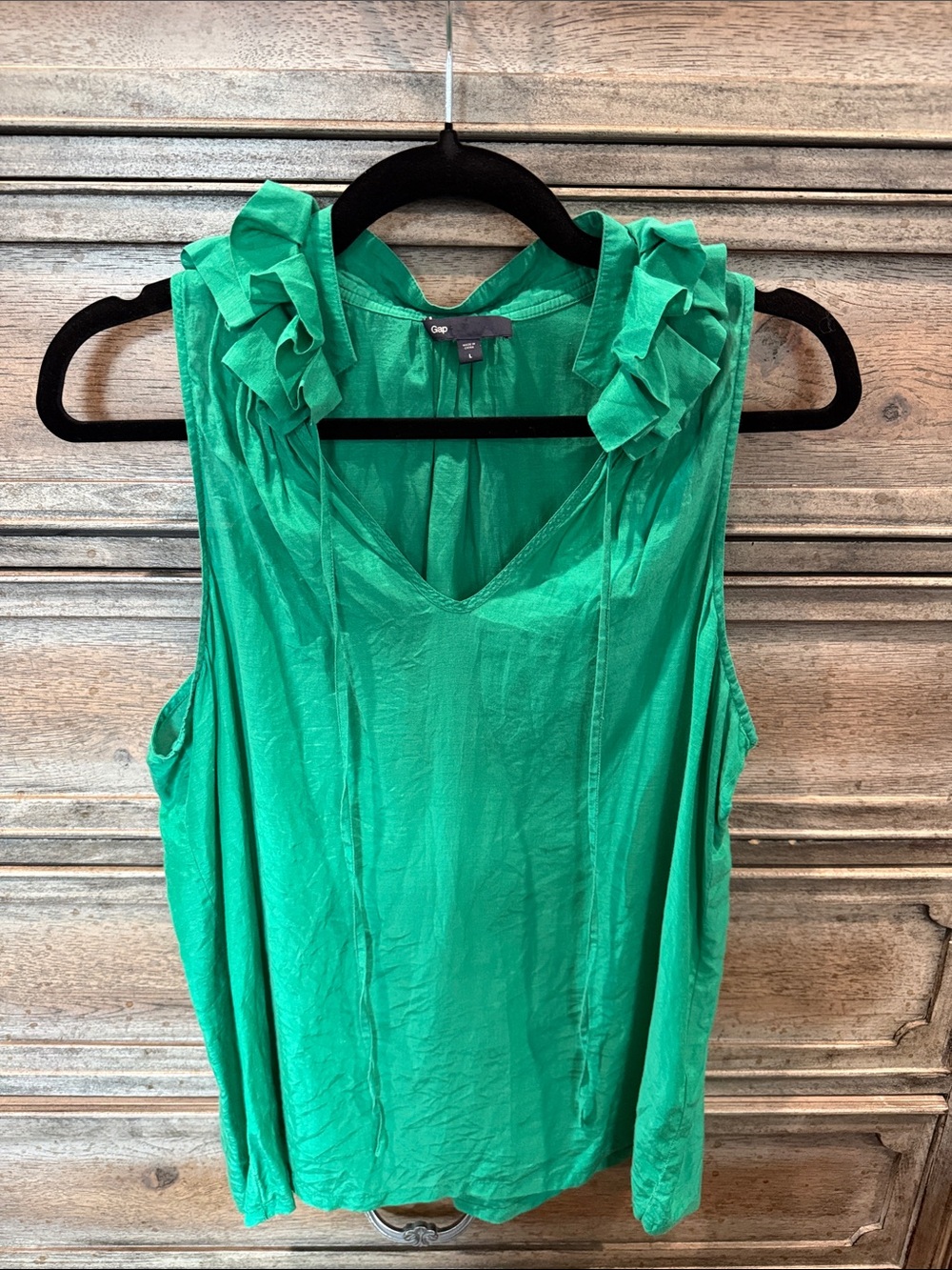 Gap Emerald Green Ruffle-Shoulder V-Neck Viscose Tank